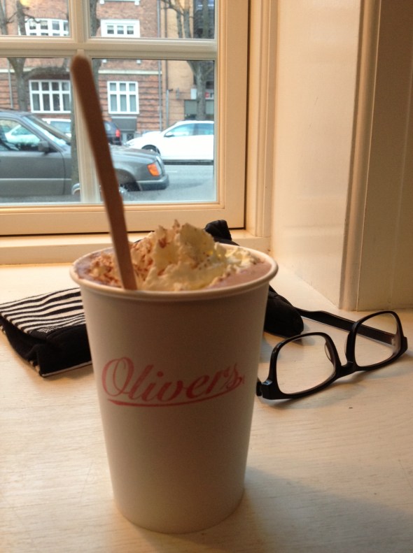 A superb hot chocolate at Oliver's cafe
